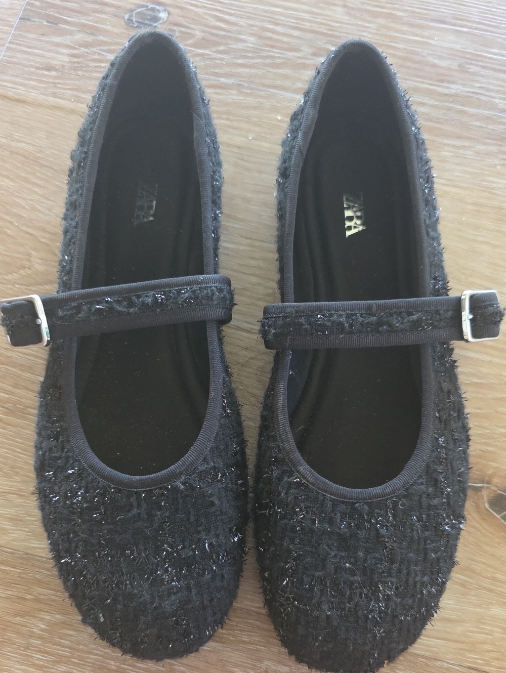 Zara Tweed Black Ballerina Mary Jane Shoes
